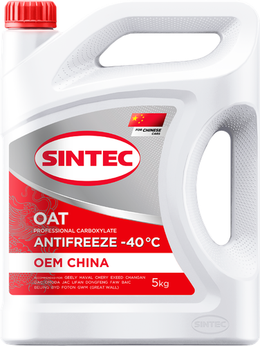 Антифриз SINTEC Oem China OAT red до -40, 5кг, крупный план
