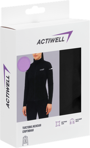 Толстовка спортивная женская ACTIWELL черная, Арт. AW25207-01, крупный план