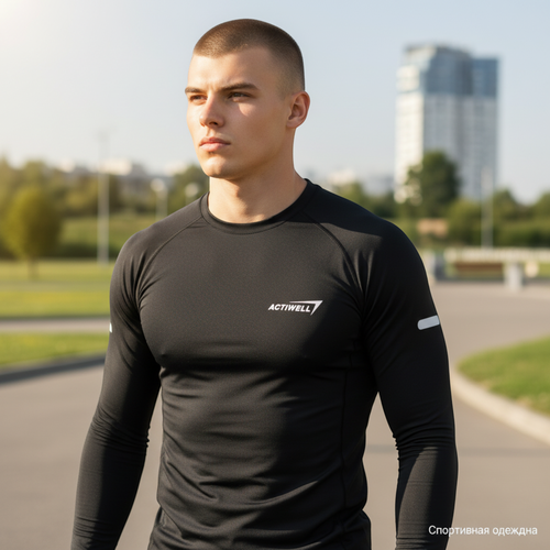 Лонгслив спортивный мужской ACTIWELL черный, Арт. AW25103-01, изображение