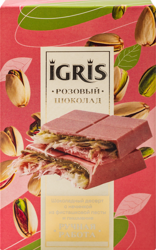 Шоколад розовый IGRIS с начинкой из фисташковой пасты и пишмание, 150г, картинка
