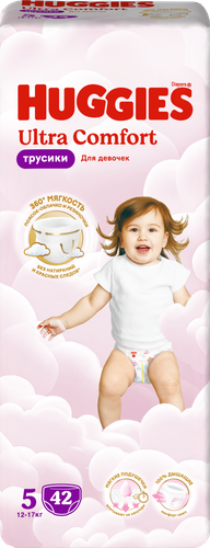 Подгузники-трусики для девочек HUGGIES Ultra Comfort 5 12–17кг, 42шт, крупный план