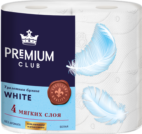 Бумага туалетная PREMIUM CLUB белая, 4-слоя, 4шт, детальное фото