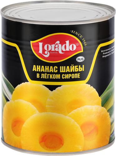 Ананас LORADO шайба в легком сиропе, 850мл, крупный план