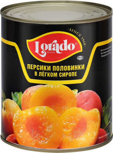 Персики LORADO половинки в легком сиропе, 850мл, изображение