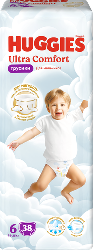 Подгузники-трусики для мальчиков HUGGIES  Ultra Comfort 6 15–25кг, 38шт, крупный план