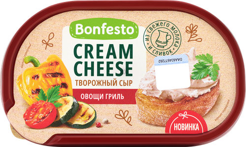 Сыр творожный BONFESTO Кремчиз с наполнителем овощи-гриль 65%, без змж, 140г, вид