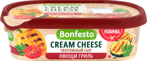 Сыр творожный BONFESTO Кремчиз с наполнителем овощи-гриль 65%, без змж, 140г, вид