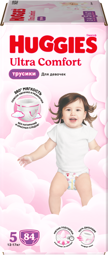 Подгузники-трусики для девочек HUGGIES Ultra Comfort 5 12–17кг, 84шт, картинка