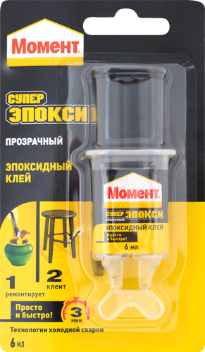Клей МОМЕНТ Супер эпокси, прозрачный, шприц, 6мл, изображение