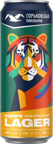 Пиво светлое ГОРЬКОВСКАЯ ПИВОВАРНЯ Hoppy Lager пастеризованное 5%, 0.45л, вид