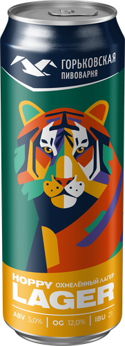 Пиво светлое ГОРЬКОВСКАЯ ПИВОВАРНЯ Hoppy Lager пастеризованное 5%, 0.45л, картинка