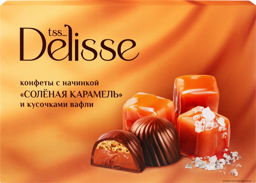 Набор конфет DELISSE с начинкой соленая карамель с вафлей, 155г, вид