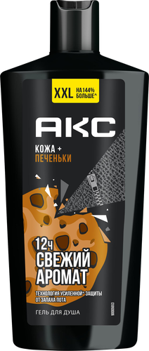 Гель для душа мужской AKC Кожа и печеньки, 610мл, крупный план