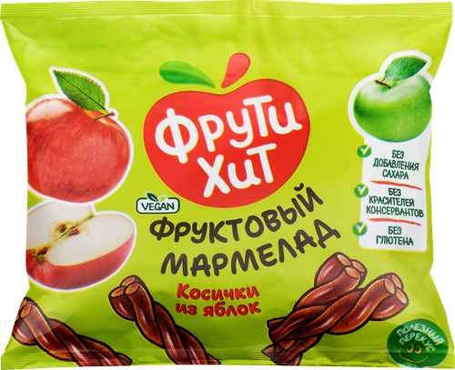 Мармелад жевательный ФРУТИХИТ Косички из яблок, без сахара, 45г, фотография