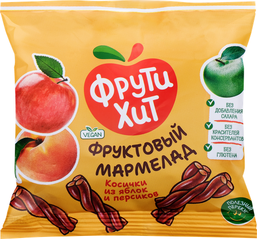 Мармелад жевательный ФРУТИХИТ Косички из яблок и персиков, без сахара, 45г, картинка