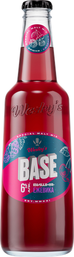 Напиток пивной WESLEYS BASE со вкусом и ароматом вишня, ежевика нефильтрованный осветленный пастеризованный 6,0%, 0,4л