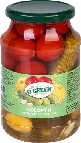 Ассорти овощное O'GREEN с патиссонами, 900мл, крупный план