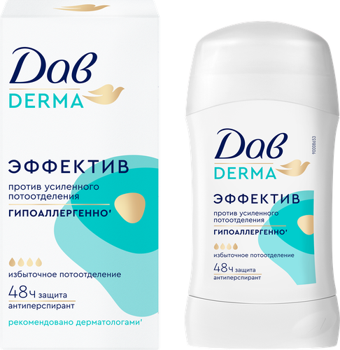 Дезодорант-карандаш женский ДАВ Derma Эффектив гипоаллергенный, 40мл, крупный план