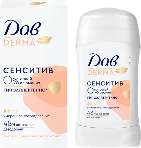 Дезодорант-карандаш женский ДАВ Derma Сенситив гипоаллергенный, 40мл, картинка