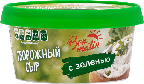 Сыр творожный BON MATIN с зеленью 30%, без змж 130г, 130г, крупный план