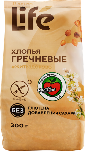 Хлопья гречневые безглютеновые ЛЕНТА LIFE, 300г, вид