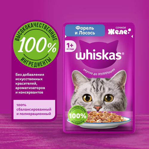 Корм консервированный для кошек WHISKAS Форель и лосось, желе, 75г, изображение
