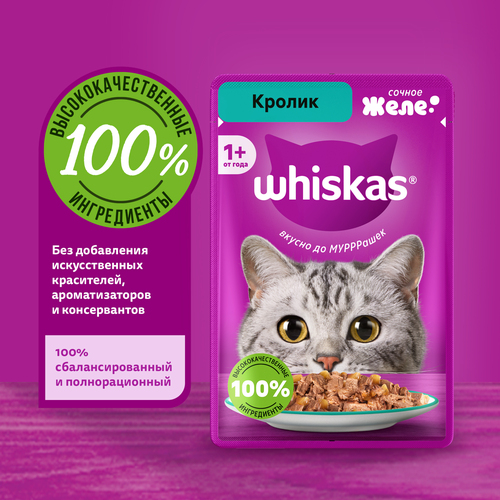 Корм консервированный для кошек WHISKAS Кролик, желе, 75г, крупный план