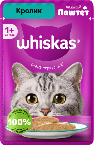 Корм консервированный для кошек WHISKAS Кролик, паштет, 75г, фото