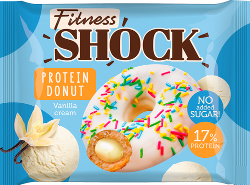 Донат протеиновый FITNESSHOCK с ванильной начинкой, глазированный, 70г, детальное фото