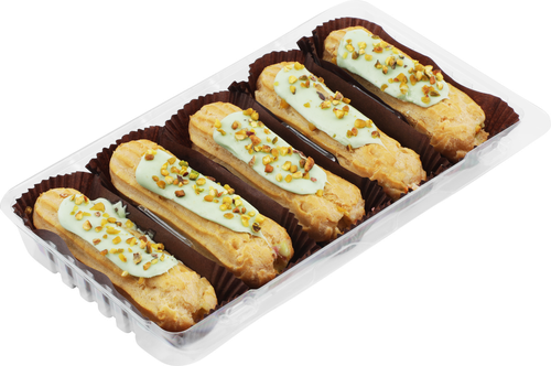 Пирожные MIREL Эклеры с фисташковым заварным кремом и малиной, 235г, картинка