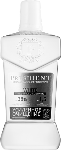 Ополаскиватель PRESIDENT White Ежедневное отбеливание, 400мл, крупный план