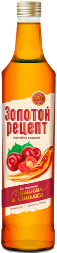 Настойка ЗОЛОТОЙ РЕЦЕПТ со вкусом вишни и коньяка 19%, сладкая, 0.5л