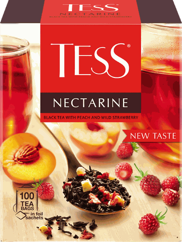 Чай черный TESS Nectarine с ароматом персика и земляники, 100пак, вид