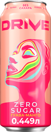 Напиток энергетический DRIVE ME Zero Sugar Guava, mango без сахара тонизирующий газированный, 0.449л, вид