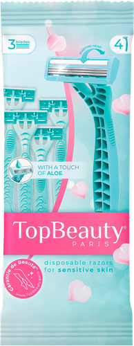 Бритвы одноразовые женские TOPBEAUTY 3 лезвия, 4шт, крупный план