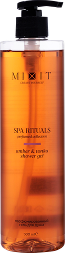Гель для душа MIXIT Spa Rituals с ароматом амбры и бобов тонка, 500мл, крупный план