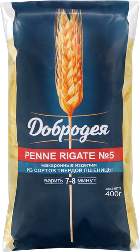 Макароны ДОБРОДЕЯ Penne rigatе №5, группа А высший сорт, 400г, крупный план