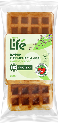 Вафли безглютеновые ЛЕНТА LIFE Бельгийские, с семенами чиа, 220г, вид
