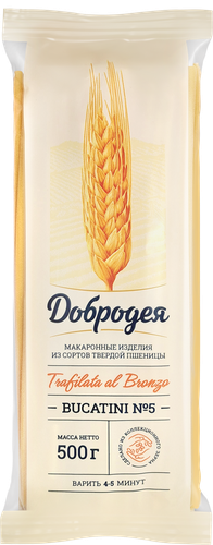 Макароны ДОБРОДЕЯ Bucatini №5 trafilata al bronzo, группа А высший сорт, 500г, вид