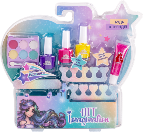 Косметика детская HIT IMAGINATION Будь в тренде! тени, блеск, 3 лака, пилочка, Арт. ZR-04, крупный план