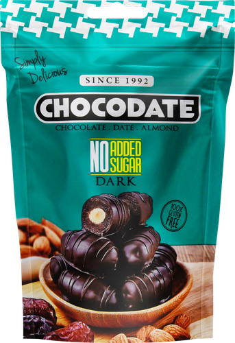 Конфеты CHOCODATE финики с миндалем, в темном шоколаде, без добавления сахара, 100г, картинка