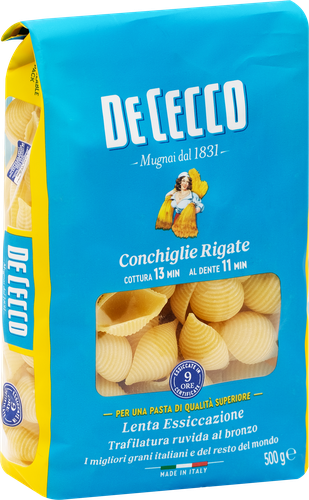 Макароны DE CECCO Conchiglie rigate №50, из муки твердых сортов пшеницы, 500г, картинка