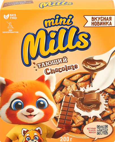 Готовый завтрак MINI MILLS Подушечки с начинкой со вкусом шоколада, 200г, фотография