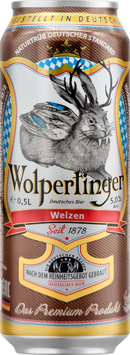 Напиток пивной светлый WOLPERTINGER Вайцен нефильтрованный пастеризованный неосветленный 5%, 0.5л