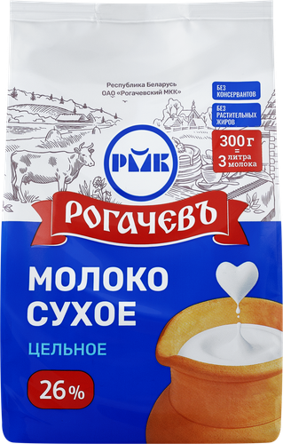Молоко сухое РОГАЧЕВЪ цельное 26%, Экстра, 300г, крупный план