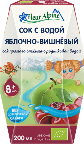 Сок FLEUR ALPINE Яблочно-вишневый с родниковой водой, с 8 месяцев, 200мл, вид