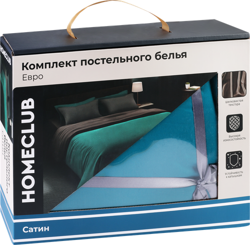 Комплект постельного белья Евро HOMECLUB 4 наволочки, серый/бирюзовый, Арт. HC-4Q-1/3, картинка