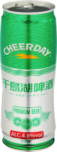 Пиво светлое CHEERDAY Premium пастеризованное фильтрованное 4,8%, 0,65л, фотография