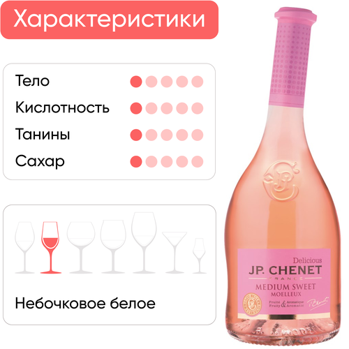 Вино JP.CHENET Делишес Медиум Свит розовое полусладкое, 0.75л, изображение