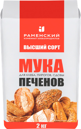 Мука пшеничная ПЕЧЕНОВ хлебопекарная высший сорт, 2кг, детальное фото